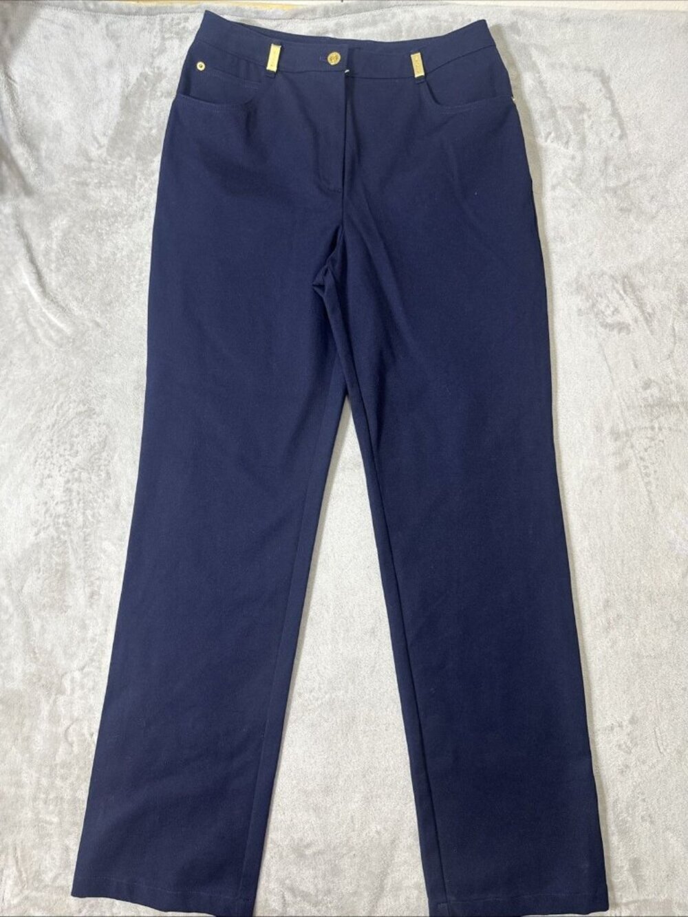 St John Sport Pants Womens 8 Navy Straight Leg Stretch Gold Hardware